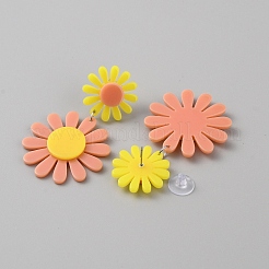 アクリルひまわりダングルスタッドピアス  女性用プラチナ合金ロングドロップイヤリング  ライトサーモン  59mm  ピン：0.5mm&nbsp;EJEW-WH0011-62P-03