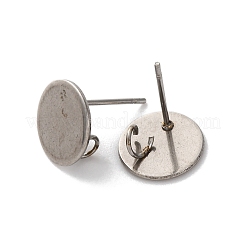 変色しない304ステンレススチールスタッドピアス金具  カン付き  フラットラウンド  ステンレス鋼色  10mm  穴：1.5mm  ピン：0.7mm&nbsp;STAS-C043-25P