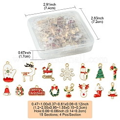 60個 15スタイル クリスマステーマ 合金エナメルペンダント  ライトゴールド  混合図形  ミックスカラー  12.5~25.5x9.5~20x1.5~3mm  穴：1.4~2mm  4個/スタイル&nbsp;ENAM-FS0001-91