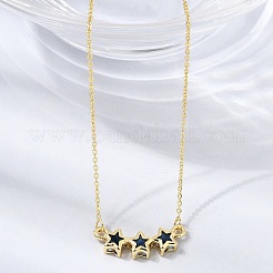Brass Glass Triple Star Pendant Necklaces&nbsp;KK-CBAB173-03G-04