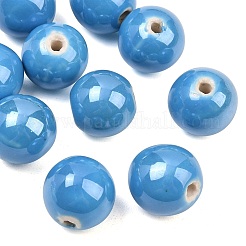 釉薬をかけた磁器ビーズ  光沢のあるセラミックビーズ  ラウンド  空色  18mm  穴：2~3.5mm&nbsp;X-PORC-D001-18mm-12