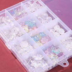 透明なアクリルビーズ  グリッターパウダー  花と蝶結びと雪の結晶と丸と星  ミックスカラー  8~15x7~18x2.5~10mm  穴：1.2~2mm  159個/箱&nbsp;OACR-FS0001-12