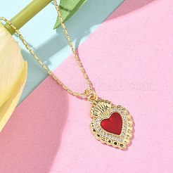 真鍮マイクロパヴェクリアキュービックジルコニアスカーハートペンダントネックレス  ダークレッドエナメル付き  18KGP本金メッキ  16.89インチ（42.9cm）&nbsp;NJEW-D306-05G