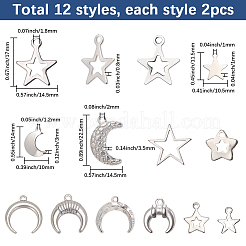 24pcs12スタイルのステンレス鋼のペンダント  スター＆ムーン  ステンレス鋼色  17x17.5x1mm  2個/スタイル&nbsp;DIY-SC0029-61