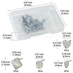 201 & 304 ステンレススチール製イヤリング金具  カン付き  混合図形  ステンレス鋼色  8~13.5x5~13.5mm  穴：1~1.6mm  ピン：0.8mm&nbsp;STAS-FS0001-48B