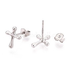 925スターリングシルバースタンドピアス  クロス  プラチナ  10x8mm&nbsp;STER-N016-83P