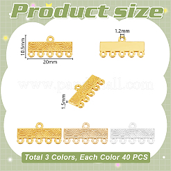 120 個 3 スタイル合金シャンデリアコンポーネントリンク  DIYヘアアクセサリー用  長方形  ミックスカラー  10.5x20x1.5mm  穴：1.2mm  40個/カラー&nbsp;FIND-GA0006-58