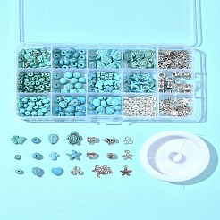 DIY ミックスシェイプ 合成ターコイズビーズ ブレスレット作成キット  8~18x21x3mm  穴：1~2mm&nbsp;DIY-FS0007-53
