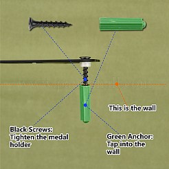 スポーツテーマ鉄メダルハンガーホルダーディスプレイウォールラック  3行  ネジ付き  トロフィー  130x290mm  穴：5mm&nbsp;ODIS-WH0055-127