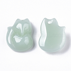 塗装ガラスペンダントスプレー  イミテーション翡翠  キツネ  淡いターコイズ  18x14x7mm  穴：1mm&nbsp;GLAA-N035-09A-A03