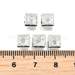 真鍮製ラインストーンスペーサービーズ  グレードA  正方形  ニッケルフリー  銀  エメラルド  6x6x3mm  穴：1mm&nbsp;RSB072-12S