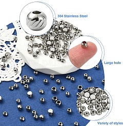 160個、4つのスタイル、304ステンレススチールの滑らかなビーズ  混合図形  ステンレス鋼色  4x2~4mm  穴：1.2~2.5mm  40個/スタイル&nbsp;STAS-YW0003-47