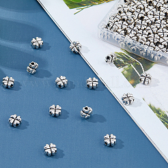 100 個のチベットスタイル亜鉛合金ビーズ  クローバー  アンティークシルバー  8x8x4mm  穴：1.9mm&nbsp;TIBEB-DC0001-13