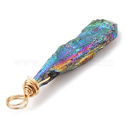 Electroplated Raw Rough Natural Quartz Crystal Copper Wire Wrapped Pendants&nbsp;PALLOY-JF02411-01