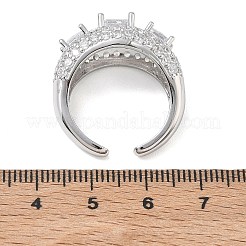 女性用真鍮マイクロパヴェキュービックジルコニアカフオープンリング  長持ちメッキ  ラックめっき  プラチナ  透明  12.5mm  usサイズ8 1/2(18.5mm)&nbsp;RJEW-L343-13P-03