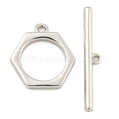 真鍮製マンテル  カドミウムフリー＆ニッケルフリー＆鉛フリー  六角  プラチナ  リング：14x13x1.8mm  穴：1.4mm  バー：22x3.5x1.5mm  穴：1mm&nbsp;KK-A223-06P