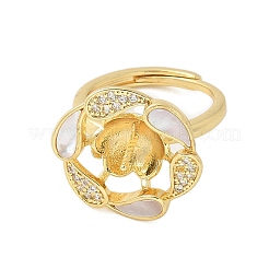 Flower Brass Shell & Cubic Zirconia Adjustable Ring Settings&nbsp;KK-K297-07G