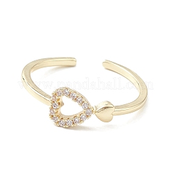 Clear Cubic Zirconia Hollow Heart Open Cuff Ring&nbsp;RJEW-C056-07G