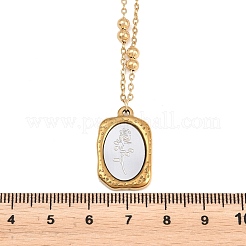 Two Tone 304 Stainless Steel Rose Flower Rectangle Medal Pendant Necklaces for Women&nbsp;NJEW-P354-01A