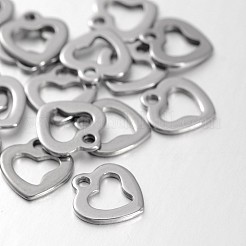 変色しにくい304ステンレススチールのオープンハートチャーム  中空  ステンレス鋼色  10x9x1mm  穴：1mm&nbsp;STAS-N059-38