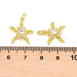 ブラスクリアキュービックジルコニアチャーム  花のチャーム  長持ちメッキ  ラックめっき  鉛フリー＆カドミウムフリー  ゴールドカラー  18x15.5x4mm  丸カン：5x1ミリ  内径：3mm&nbsp;KK-F931-11G