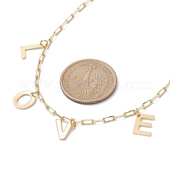 Word Love 304 Stainless Steel Charms Bib Necklaces with Brass Paperclip Chains&nbsp;NJEW-JN04534