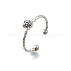 女性用304ステンレススチールカフリング  花  ステンレス鋼色  5x5mm&nbsp;RJEW-H250-01P
