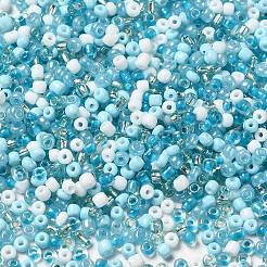 不透明で透明な内側の色のガラスシードビーズ  丸い穴  ラウンド  ミックスカラー  ライトスカイブルー  3x1.5~2.5mm  穴：0.8mm  約450 G /袋&nbsp;SEED-F004-01B
