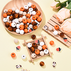 Thanksgiving Day 100Pcs 6 Styles Printed Wood Beads&nbsp;WOOD-YW0001-66