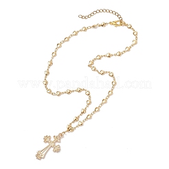 合金クロスペンダント真鍮ハートリンクチェーンネックレス（女性用）  ゴールドカラー  16.06インチ（40.8cm）&nbsp;NJEW-JN05617