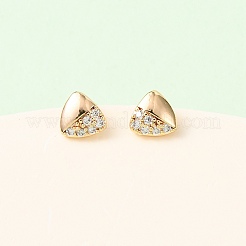 Brass Micro Pave Clear Cubic Zirconia Triangle Stud Earrings&nbsp;EJEW-L278-03G