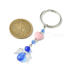 ガラス＆アクリルペンダントキーホルダー  鉄のスプリットキーリング付き  ハート＆エンジェル  ミックスカラー  8.1~8.2cm&nbsp;KEYC-JKC00642