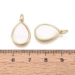 天然石ホワイトシェルペンダント  真鍮のティアドロップチャーム  16KGP本金メッキ  18.5x12x2mm  丸カン：5x0.8ミリ  内径：3mm&nbsp;KK-Q072-01G