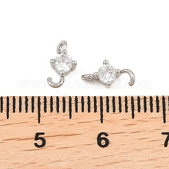 真鍮パヴェクリアキュービックジルコニアフラットラウンドコネクターチャーム  プラチナ  8.5x4x3mm  穴：1.2mm&nbsp;KK-H538-21A-P