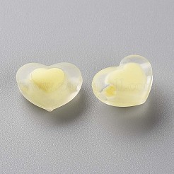 透明なアクリルビーズ  艶消し  二層ビーズ  ハート  淡黄色  13x17x9.5mm  穴：2.5mm&nbsp;LS-X-TACR-S152-08C-07