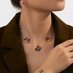 花の合金とアクリルのジュエリーセット  ブレスレット＆イヤリング＆ネックレス  カラフル  390mm&nbsp;FS-WG36751-01