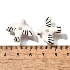手作りの陶器ビーズ  手描きの平和の鳩のセラミックビーズ  ピジョン  ホワイト  20x23x6.5~7mm  穴：2.5~3mm&nbsp;PORC-S002-14A