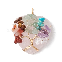 Natural & Synthetic Mixed Gemstone Copper Wire Wrapped Heart Pendants&nbsp;PALLOY-JF02847
