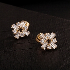 Real 18K Gold Plated Flower Brass Cubic Zirconia Stud Earrings&nbsp;EJEW-EE0001-220
