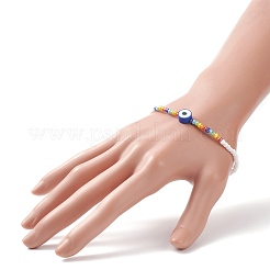 Polymer Clay Evil Eye & Glass Seed Beaded Stretch Bracelet for Women&nbsp;BJEW-JB08617