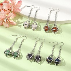 天然石ダングルピアス  真鍮マクラメポーチロングドロップイヤリング  ステンレス鋼色  66x17mm&nbsp;EJEW-JE05554-02