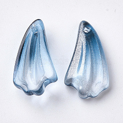 透明スプレー塗装ガラスペンダント  グリッターパウダー付き  花弁  スチールブルー  20x10.5x5mm  穴：1.2mm&nbsp;GLAA-S054-005B-01