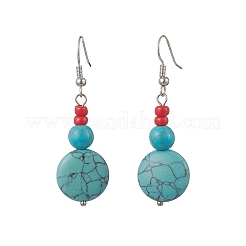 Brass Synthetic Turquoise Dangle Earrings&nbsp;EJEW-JE06535