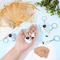 樹脂製ロケット6個とPVCプラスチック製宇宙飛行士キーホルダー6個  オーガンジーギフトバッグ12個とクラフト紙12枚付き  ホワイト  90mm  98mm&nbsp;DIY-OC0008-40