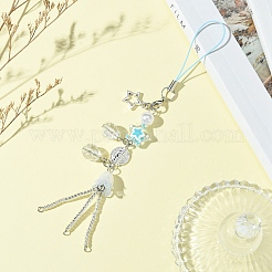 ガラス＆合金＆アクリル携帯ストラップ  ディープスカイブルー  16cm&nbsp;HJEW-FS00006