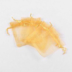 ドローストリング付きオーガンジーギフトバッグ  結婚披露宴クリスマスの好意ギフトバッグ  ポプリ用オーガンジーポーチ  ゴールデンロッド  サイズ：約8センチ幅  10センチの長さ&nbsp;OP-002-5