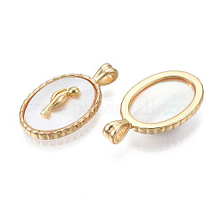 真鍮チャーム  カドミウムフリー＆ニッケルフリー＆鉛フリー  シェルと  18KGP本金メッキ  花とオーバル  乳白色  20x12x2mm  穴：1.8mm&nbsp;KK-N231-298