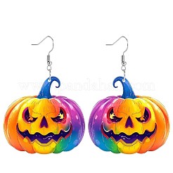 ハロウィンかぼちゃのアクリルダングルイヤリング  プラチナ  カラフル  30mm&nbsp;FS-WG3E7D9-01