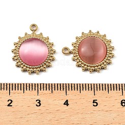 304ステンレスペンダント  猫の目で  太陽のチャーム  14KGP本金メッキ  パールピンク  19x16x5mm  穴：1.6mm&nbsp;STAS-L022-078G
