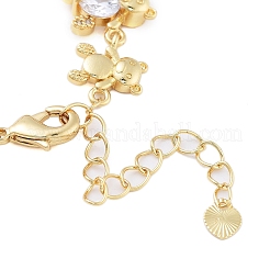 Rack Plating Brass Pave Cubic Zirconia Bear Link Chain Bracelets for Women&nbsp;BJEW-B109-02G-01
